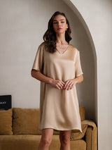 [شامبانيا] SilkSilky-SA Half Sleeve V Neck باس النوم 004