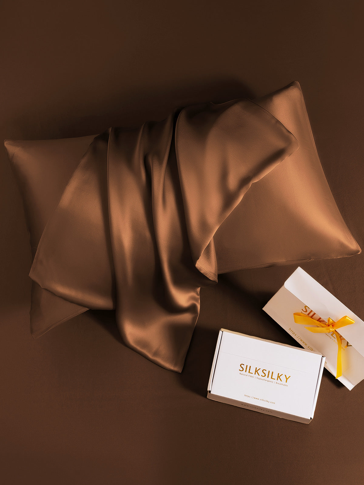 [قهوة] SilkSilky-SA 19Momme الحرير الخالص Pillowcase 006