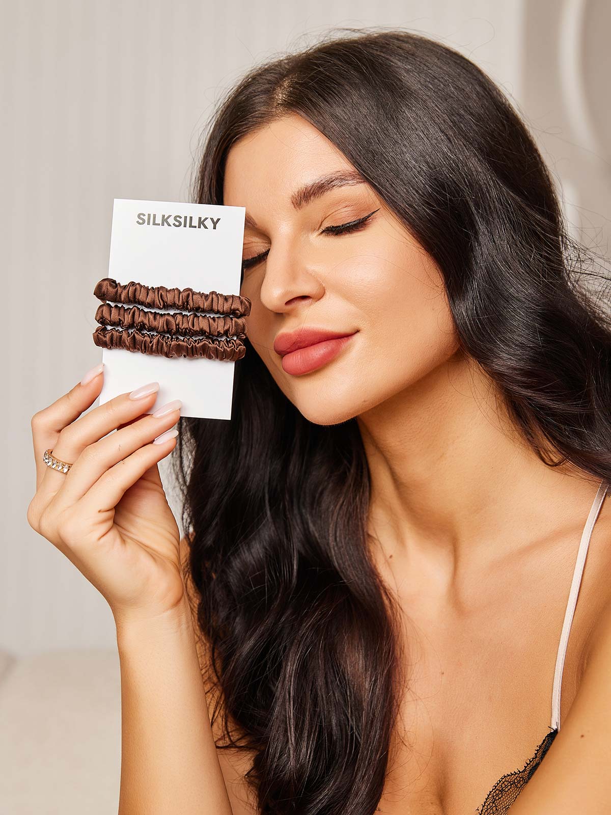 [قهوة] SilkSilky-SA 19Momme الحرير الخالص Scrunchie 001