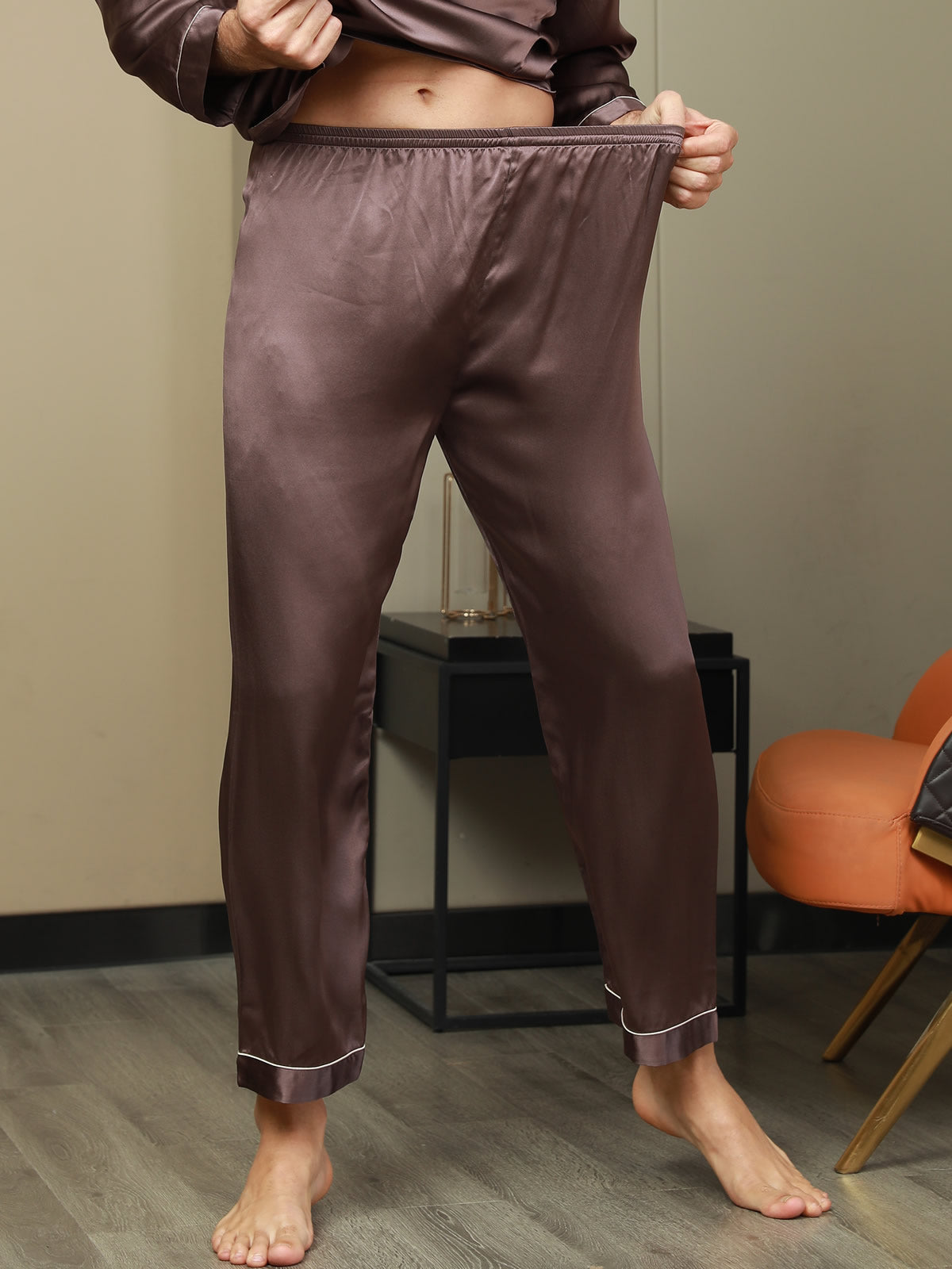 [قهوة] SilkSilky-SA الحرير الخالص Mens Sleep Bottoms 001