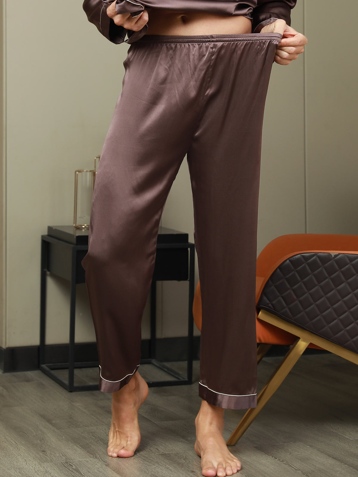 [قهوة] SilkSilky-SA الحرير الخالص Mens Sleep Bottoms 004