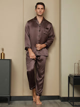 [قهوة] SilkSilky-SA Long Sleeve Lapel Collar بيجامة رجالية 002