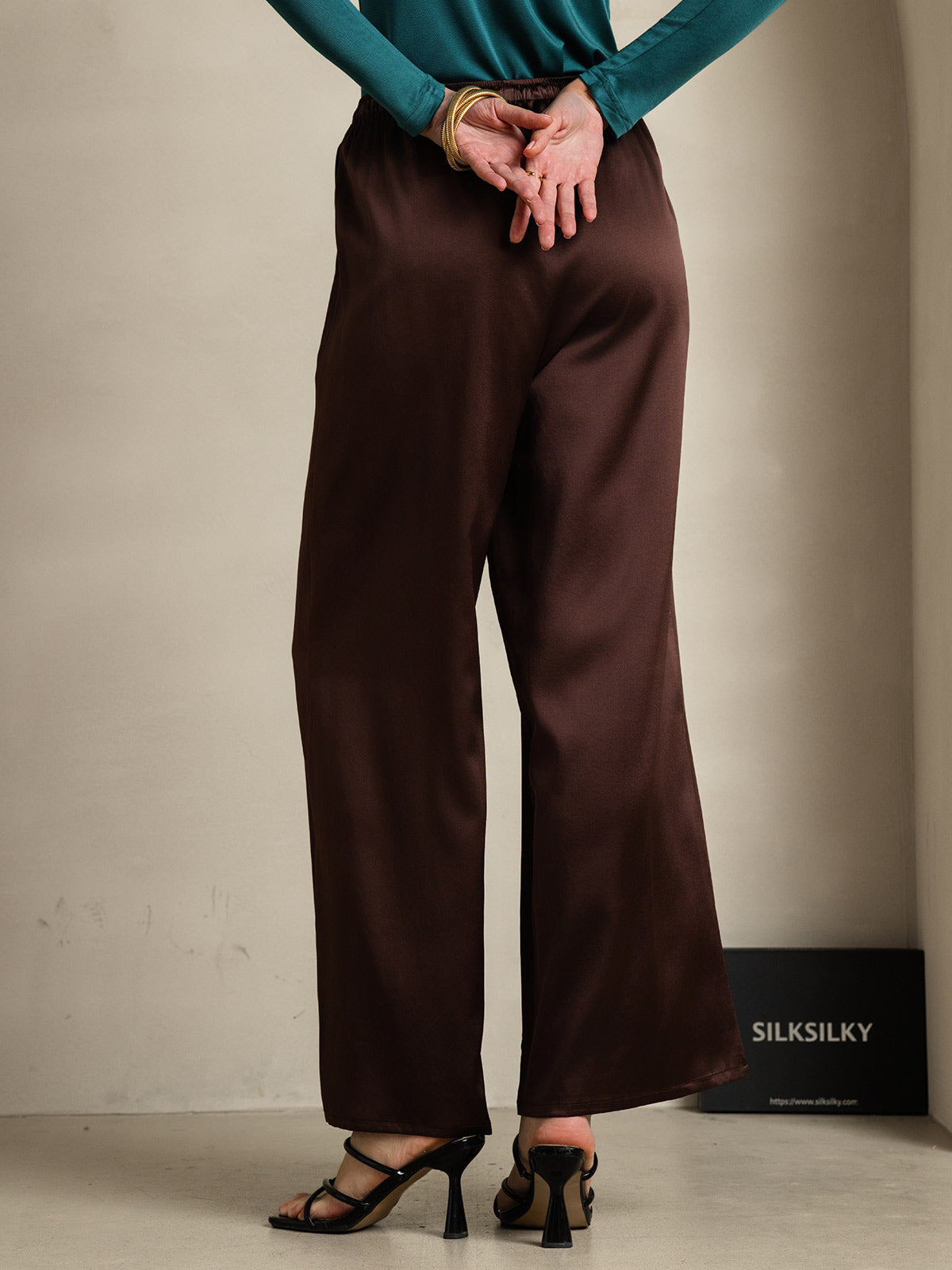 [قهوة] SilkSilky-SA Pure Silk Womens Pants 002