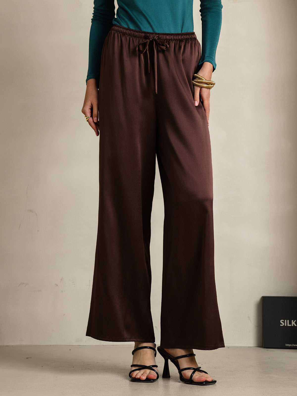 [قهوة] SilkSilky-SA Pure Silk Womens Pants 003