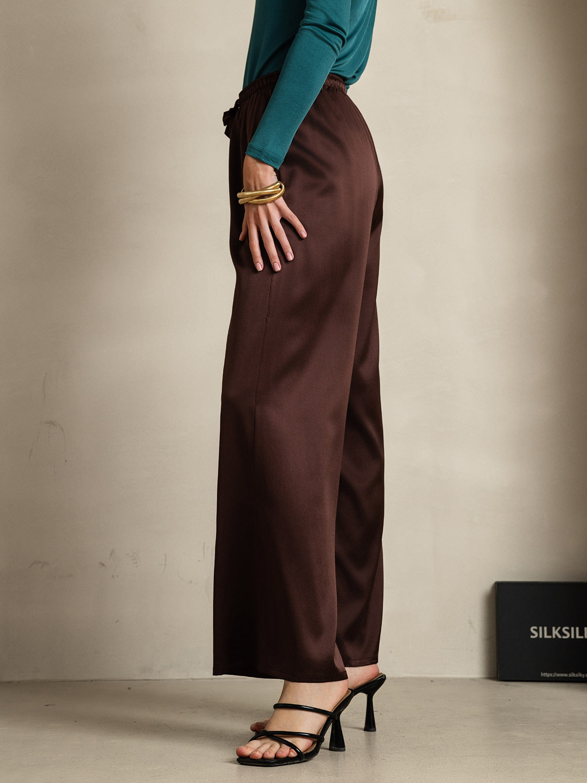 [قهوة] SilkSilky-SA الحرير الخالص Womens Pants 006