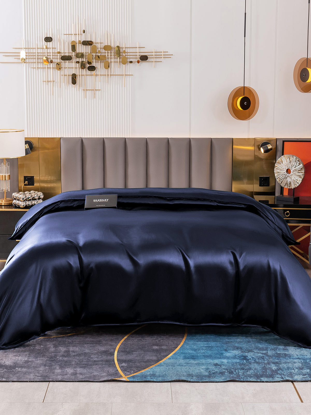 [أزرق غامق] SilkSilky-SA 19Momme الحرير الخالص Duvet Cover 002