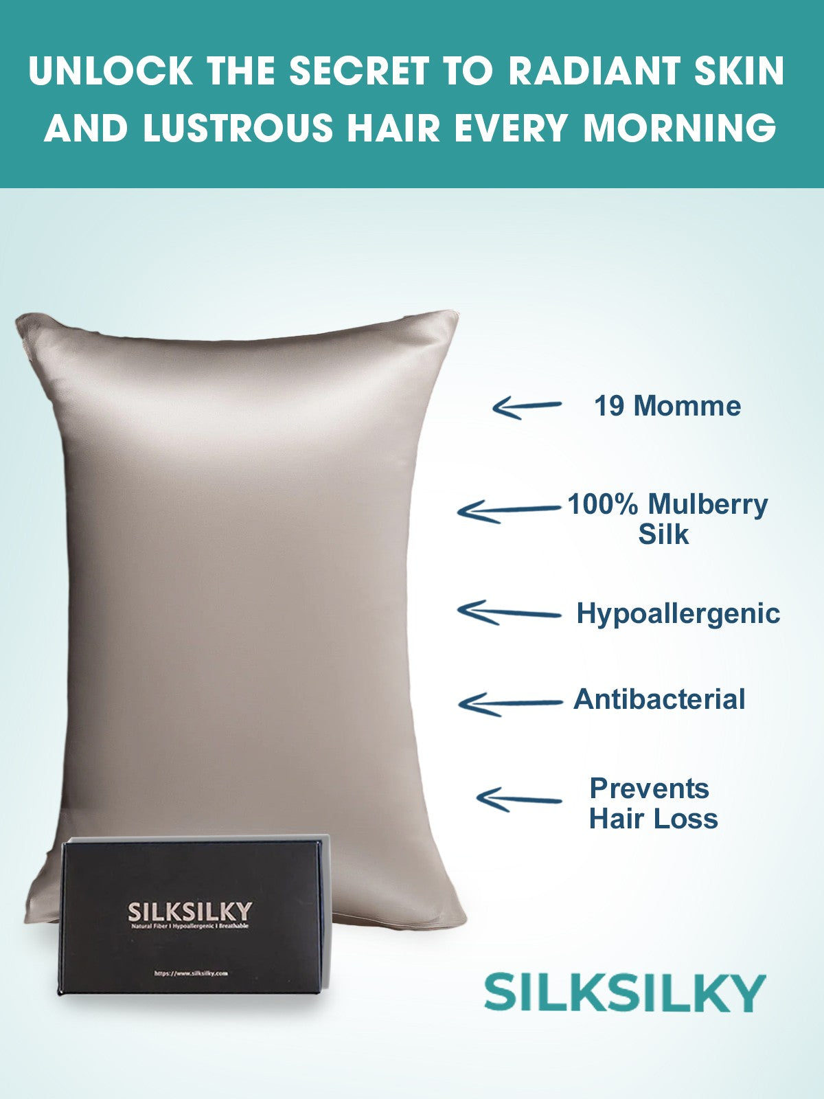 [رمادي] SilkSilky-SA 19Momme الحرير الخالص Pillowcase 002