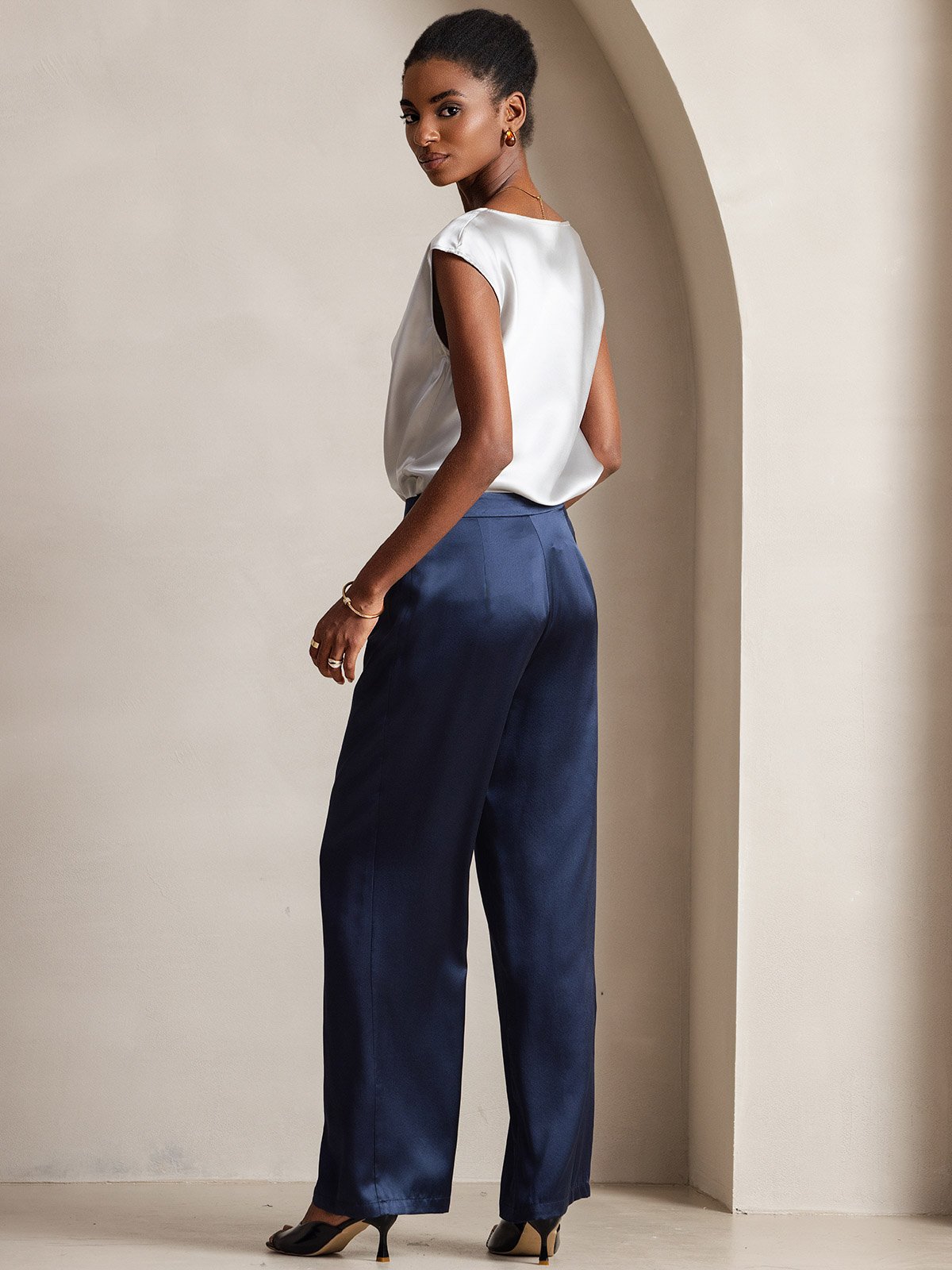 [أزرق غامق] SilkSilky-SA 19Momme الحرير Womens Pants 002