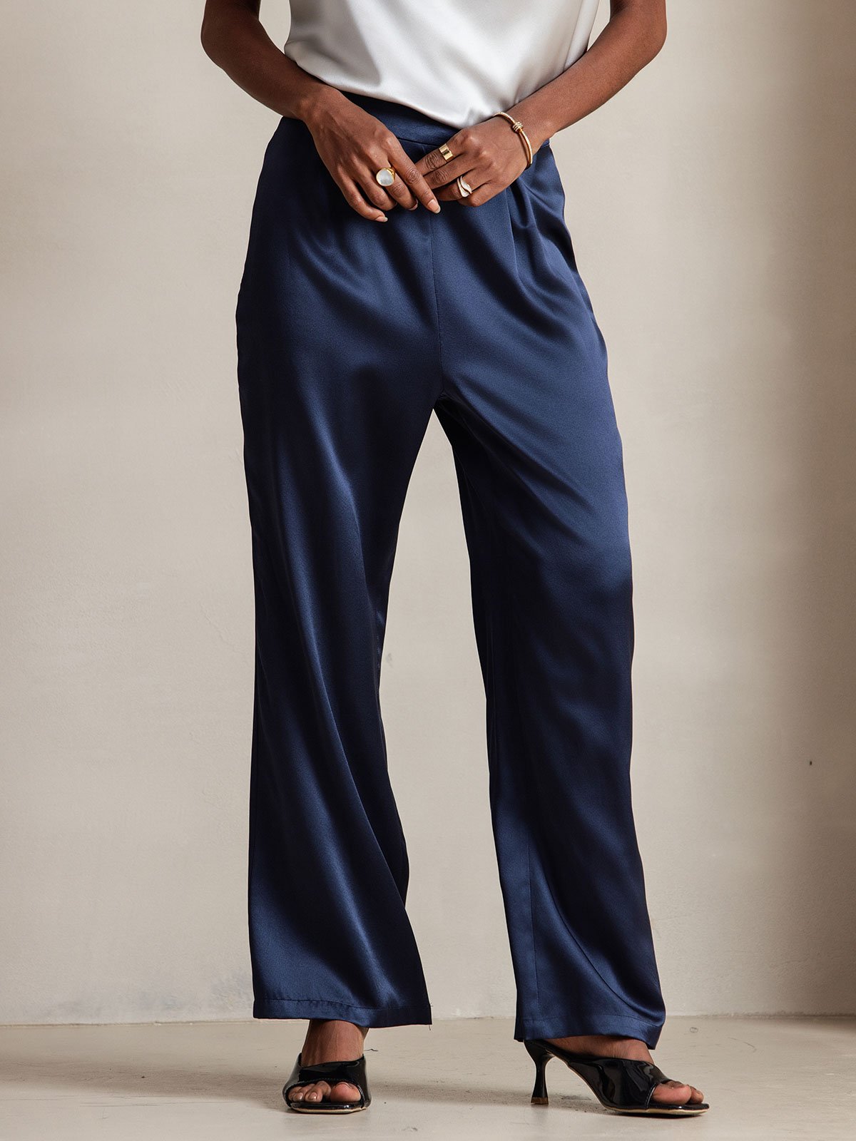 [أزرق غامق] SilkSilky-SA 19Momme الحرير Womens Pants 003