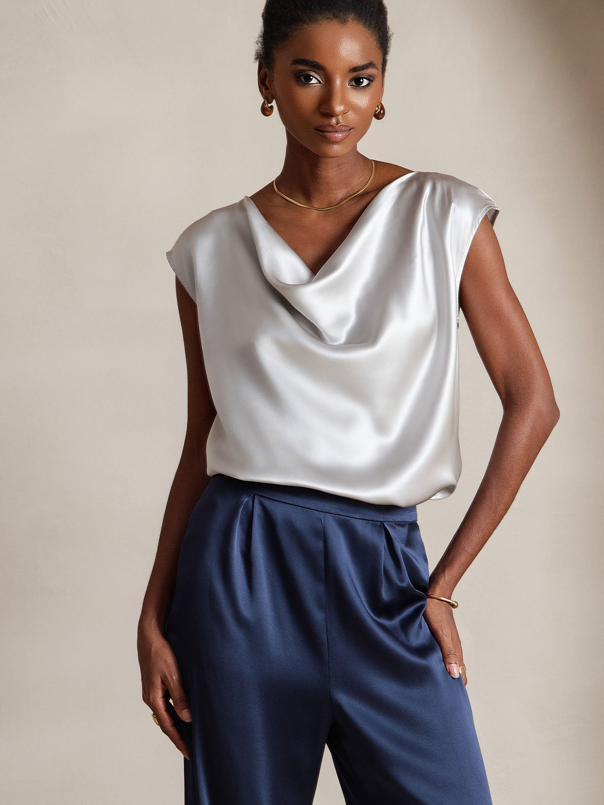 [أزرق غامق] SilkSilky-SA 19Momme الحرير Womens Pants 005