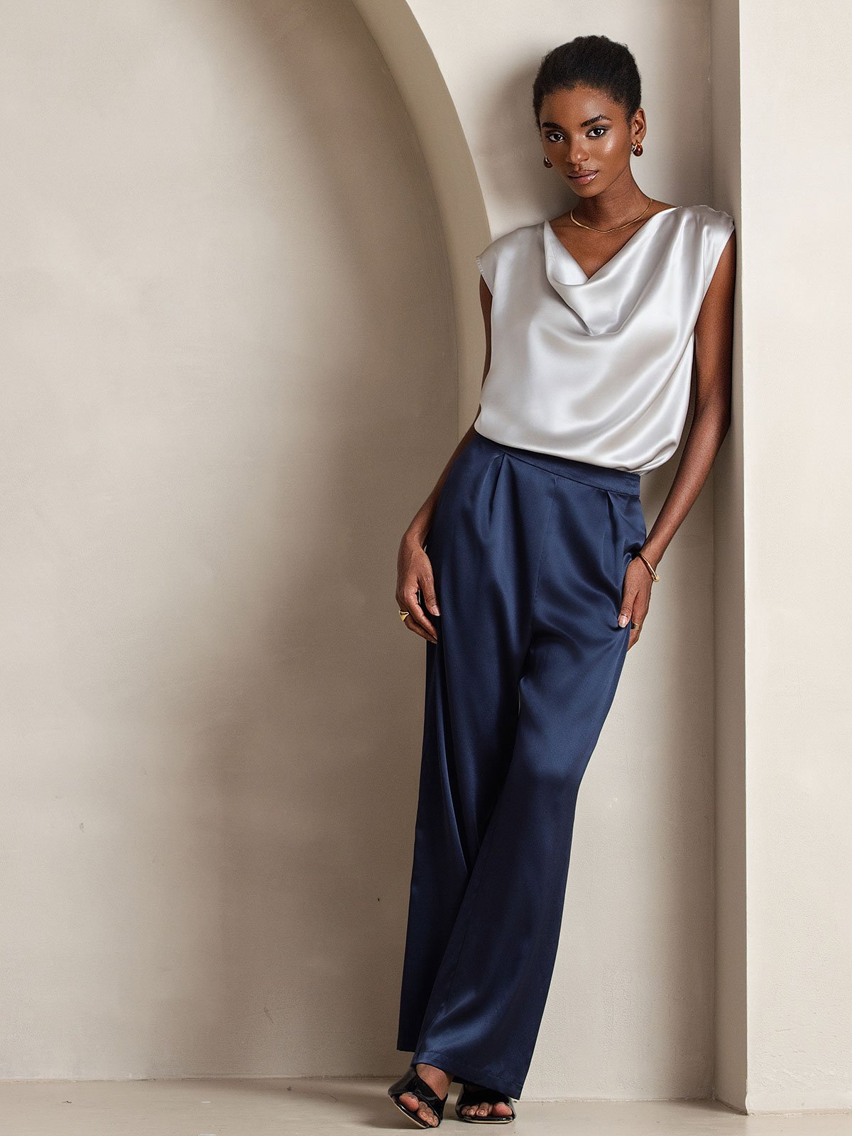 [أزرق غامق] SilkSilky-SA 19Momme الحرير Womens Pants 006