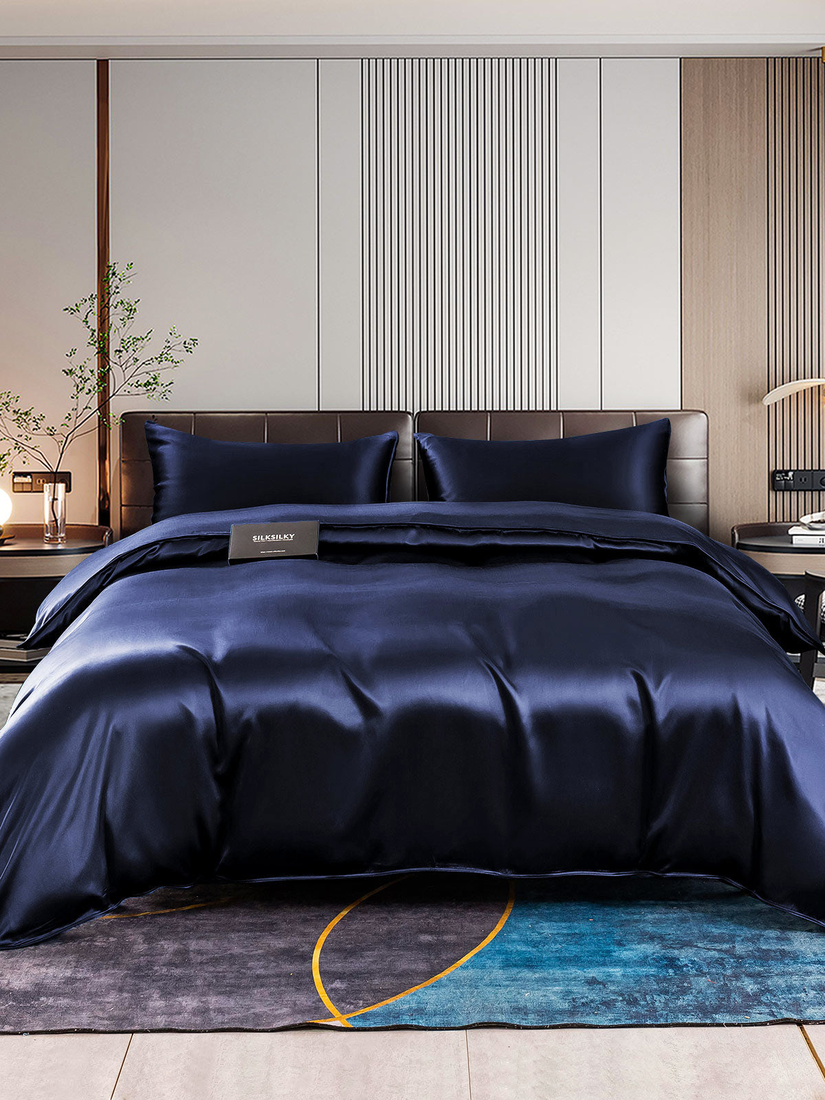[أزرق غامق] SilkSilky-SA 22Momme الحرير الخالص Bedding Set 001