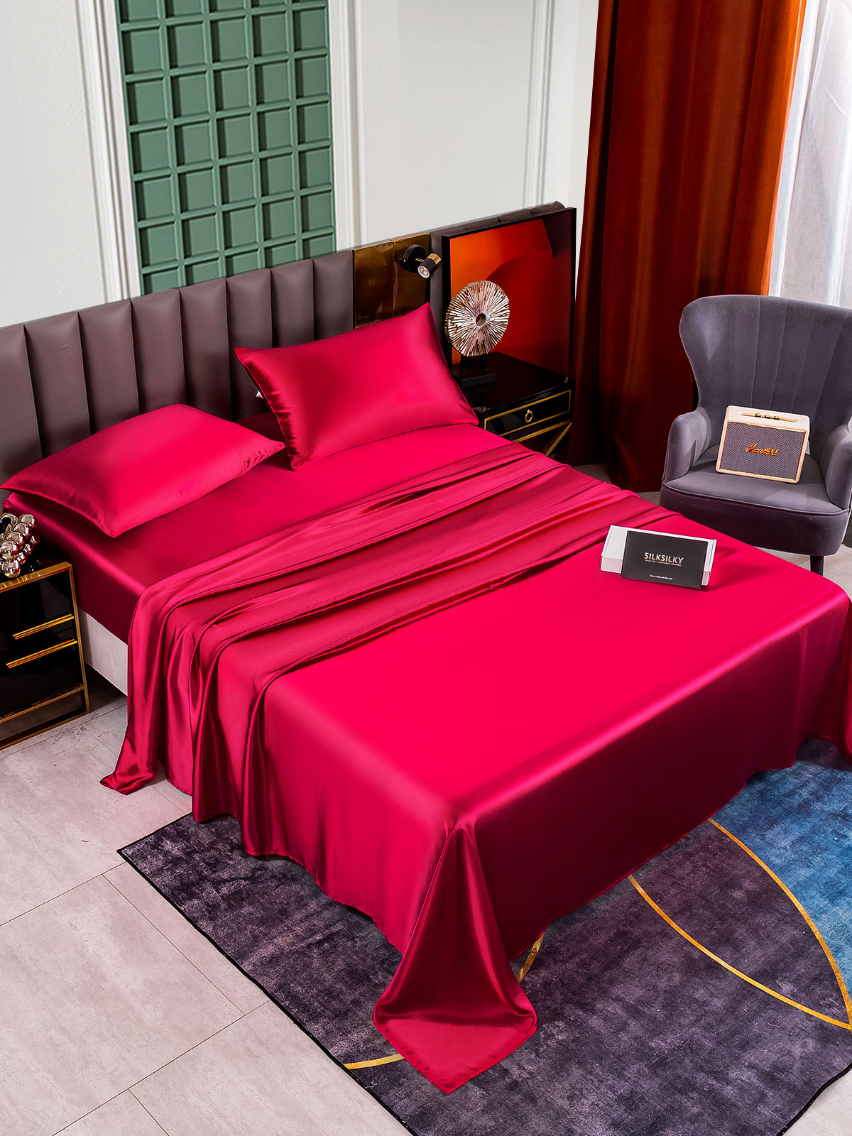 [خمر] SilkSilky-SA 25Momme الحرير الخالص Bedding Set 004