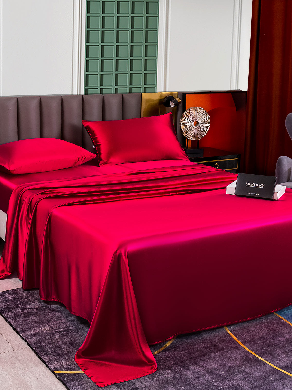 [خمر] SilkSilky-SA 25Momme الحرير الخالص Bedding Set 005