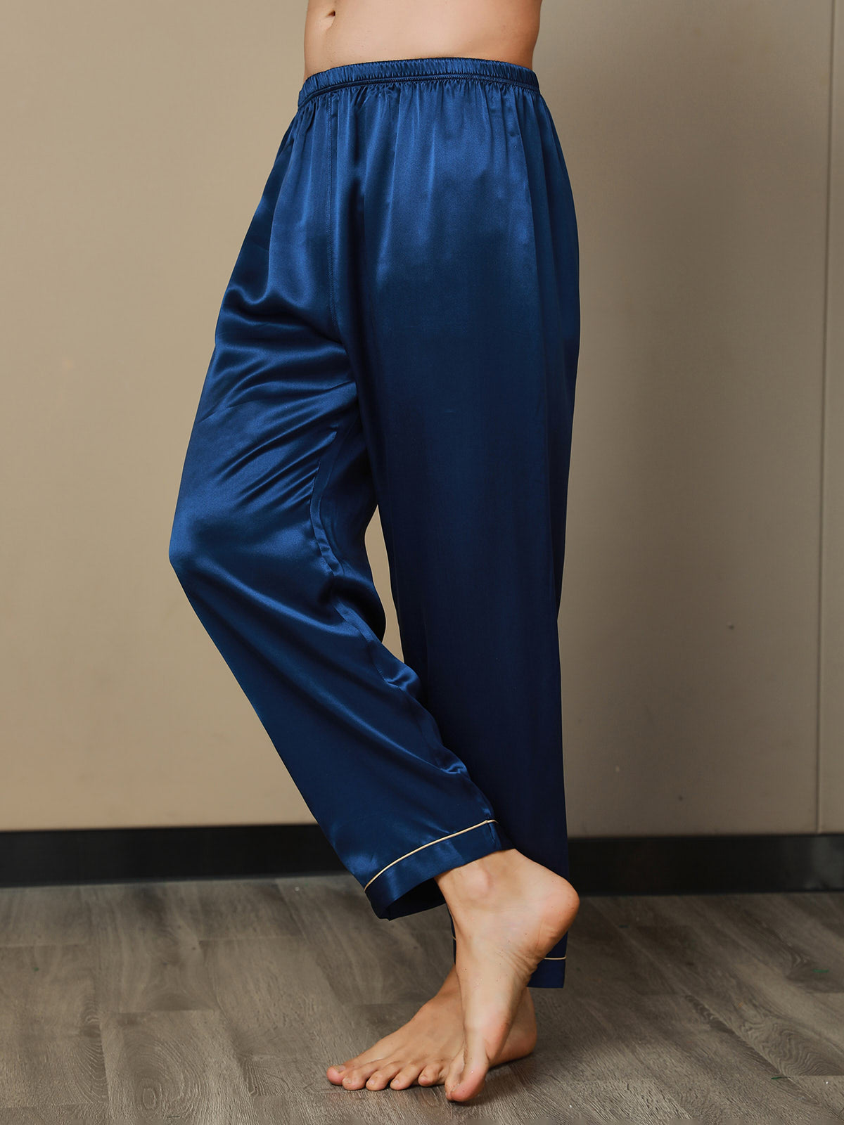[أزرق غامق] SilkSilky-SA الحرير الخالص Mens Sleep Bottoms 007