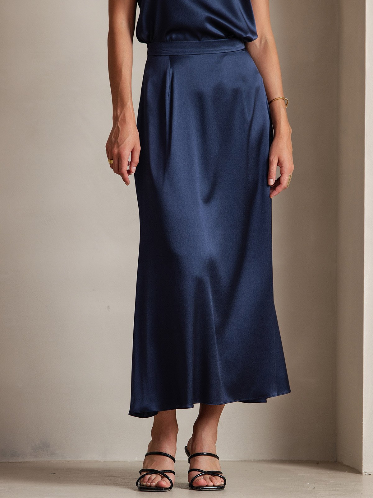 [أزرق غامق] SilkSilky-SA 19Momme الحرير Skirt 001
