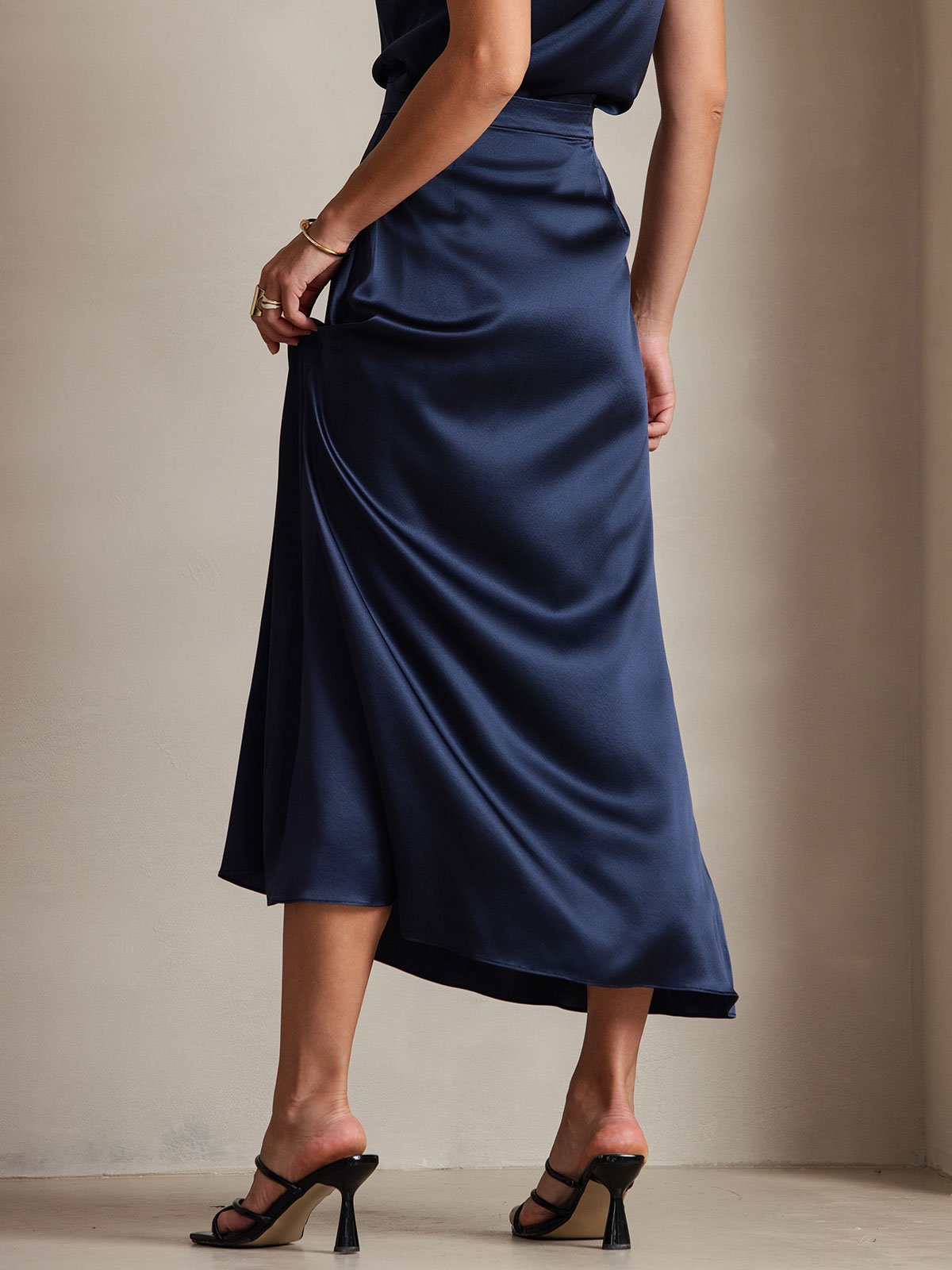 [أزرق غامق] SilkSilky-SA 19Momme الحرير Skirt 002