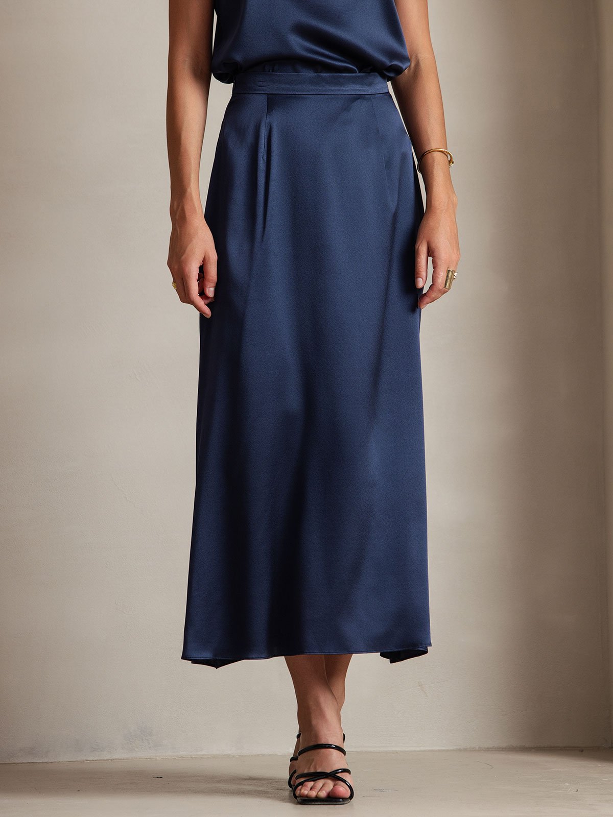 [أزرق غامق] SilkSilky-SA 19Momme الحرير Skirt 003