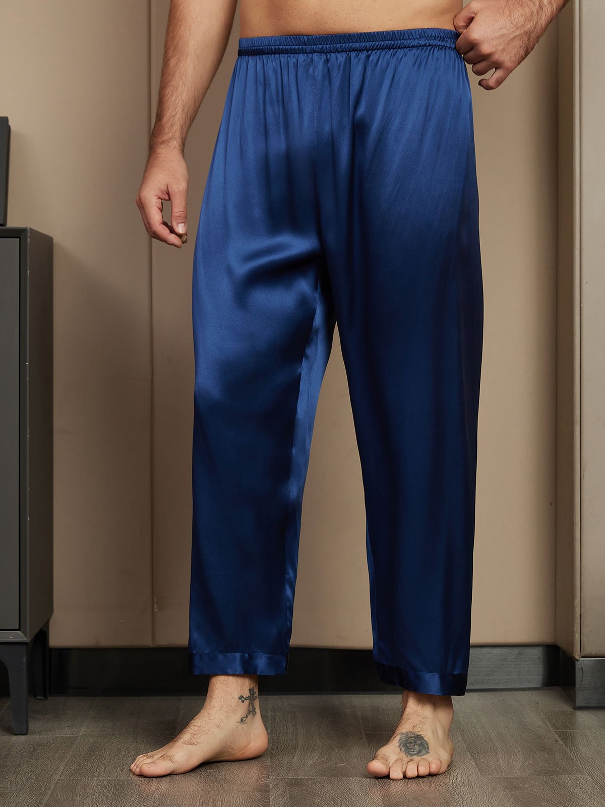 [أزرق غامق] SilkSilky-SA الحرير الخالص Mens Sleep Bottoms 001