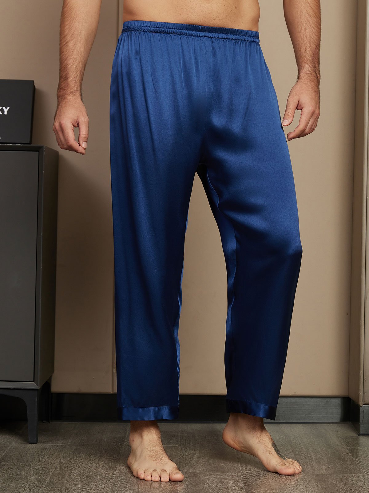 [أزرق غامق] SilkSilky-SA الحرير الخالص Mens Sleep Bottoms 003