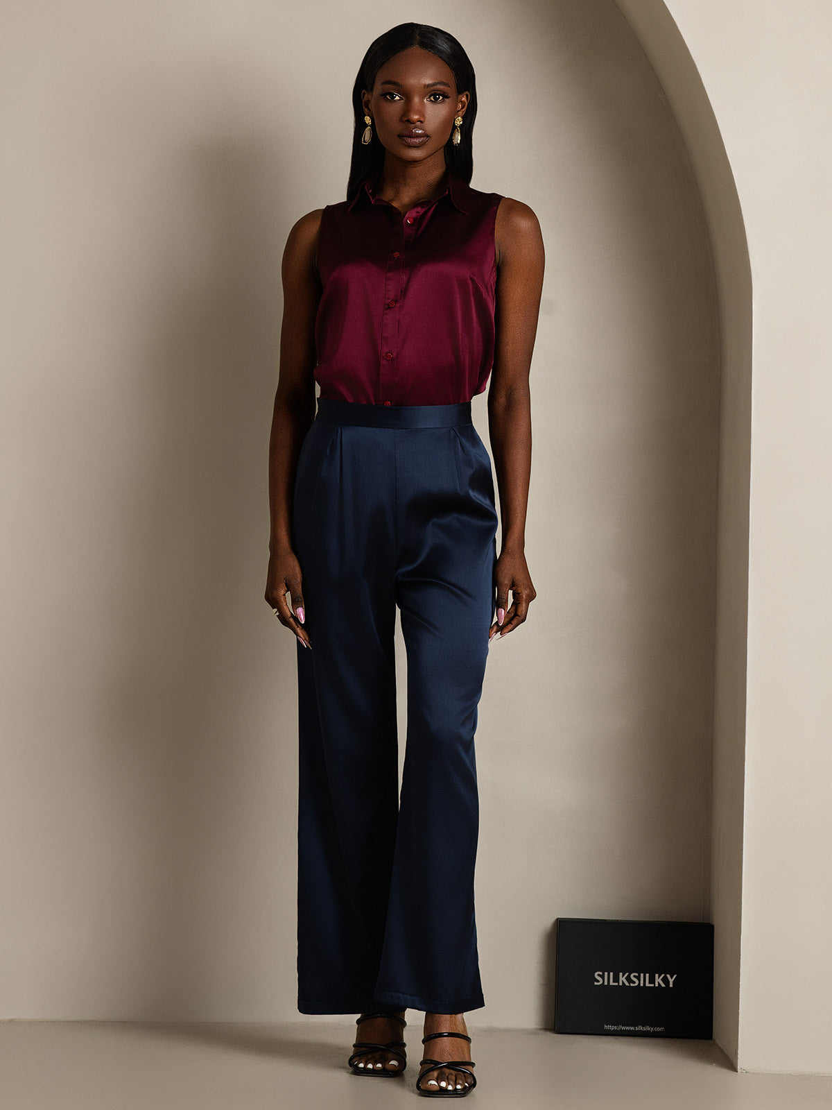 [أزرق غامق] SilkSilky-SA 19Momme الحرير Womens Pants 001