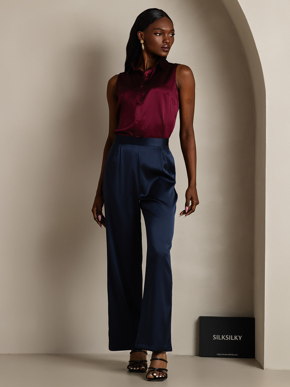 [أزرق غامق] SilkSilky-SA 19Momme الحرير Womens Pants 002