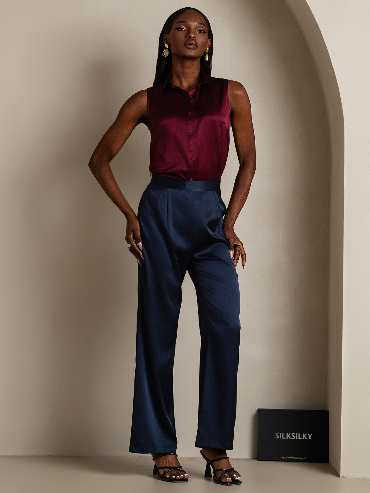[أزرق غامق] SilkSilky-SA 19Momme الحرير Womens Pants 003
