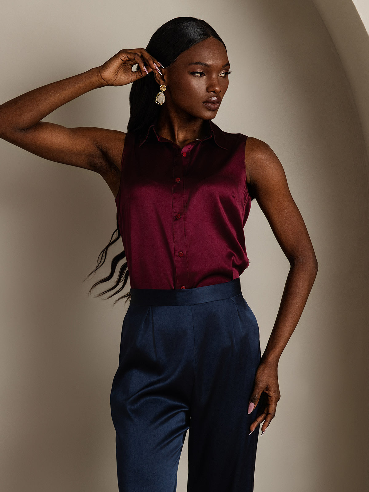 [أزرق غامق] SilkSilky-SA 19Momme الحرير Womens Pants 005