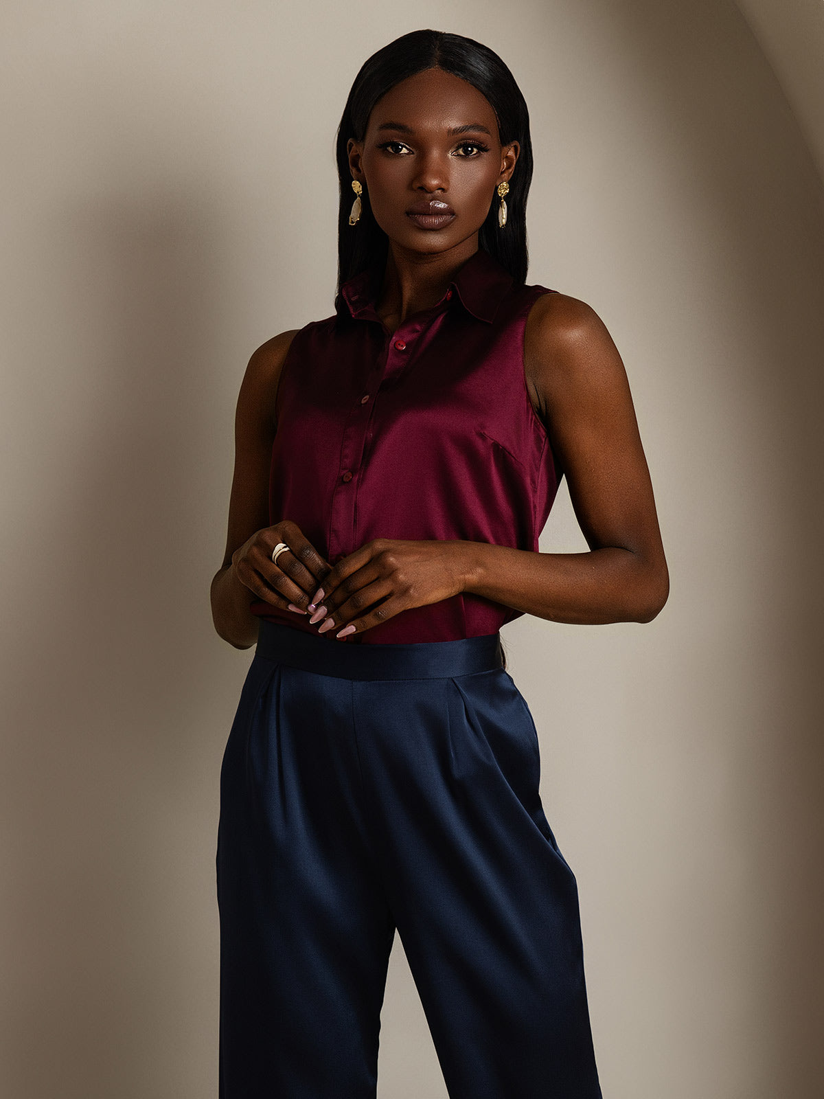 [أزرق غامق] SilkSilky-SA 19Momme الحرير Womens Pants 006