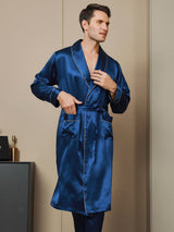 [أزرق غامق] SilkSilky-SA 19Momme الحرير الخالص الأكمام الطويلة Mens Robe 001