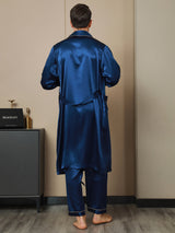 [أزرق غامق] SilkSilky-SA 19Momme الحرير الخالص الأكمام الطويلة Mens Robe 002