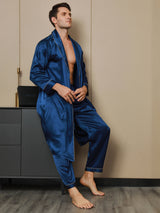 [أزرق غامق] SilkSilky-SA 19Momme الحرير الخالص الأكمام الطويلة Mens Robe 003