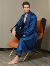 [أزرق غامق] SilkSilky-SA 19Momme الحرير الخالص الأكمام الطويلة Mens Robe 004