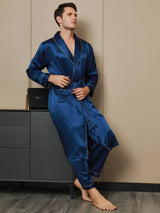 [أزرق غامق] SilkSilky-SA 19Momme الحرير الخالص الأكمام الطويلة Mens Robe 006