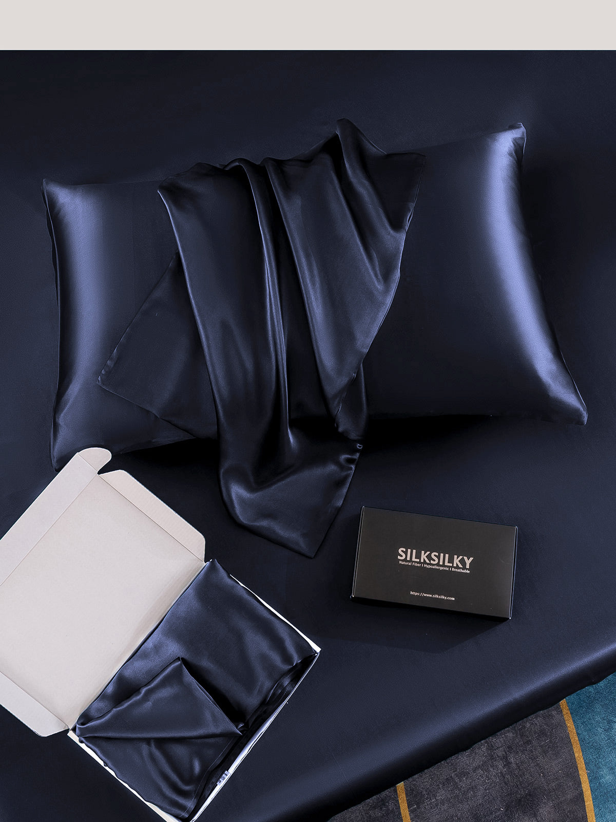 [أزرقغامق] SilkSilky-SA 19Momme الحرير الخالص Pillowcase 006
