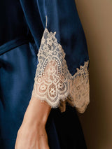 [أزرق غامق] SilkSilky-SA 3/4 Sleeve V Neck رداء الحمام وقميص النوم 009