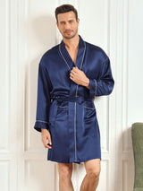 [أزرق غامق] SilkSilky-SA Long Sleeve رداء الحمام الرجالي 001