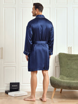 [Dark Blue] SilkSilky Pure Silk 3/4 Sleeve Mens Robe 002