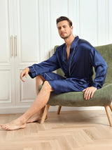 [Dark Blue] SilkSilky Pure Silk 3/4 Sleeve Mens Robe 006