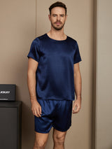 [أزرق غامق] SilkSilky-SA Short Sleeve Round Neck بيجامة رجالية 003