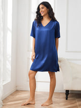 [أزرق غامق] SilkSilky-SA Half Sleeve V Neck باس النوم 004
