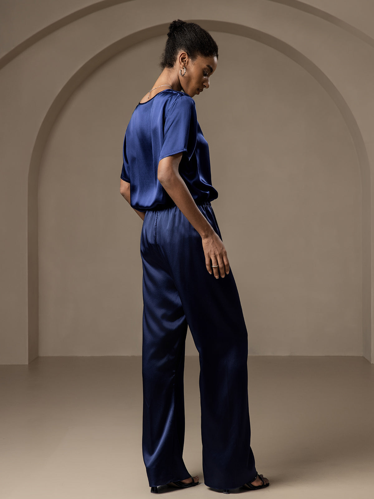 [أزرق غامق] SilkSilky-SA Pure Silk Womens Pants 002