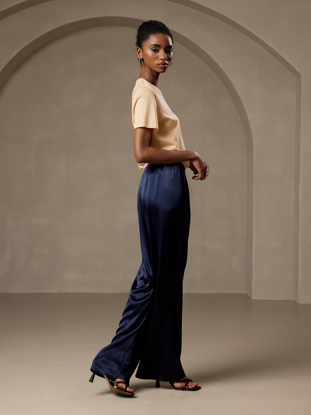 [أزرق غامق] SilkSilky-SA Pure Silk Womens Pants 005