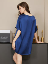 [أزرق غامق] SilkSilky-SA Short Sleeve Round Neck طقم بيجامة نسائي 002