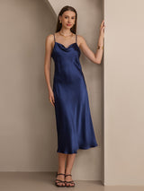 [أزرق غامق] SilkSilky-SA Sleeveless Cowl Neck فساتين نسائية 001