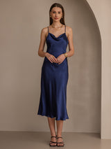 [أزرق غامق] SilkSilky-SA Sleeveless Cowl Neck فساتين نسائية 004