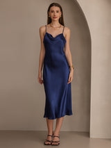 [أزرق غامق] SilkSilky-SA Sleeveless Cowl Neck فساتين نسائية 005