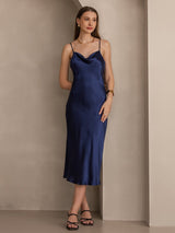 [أزرق غامق] SilkSilky-SA Sleeveless Cowl Neck فساتين نسائية 006