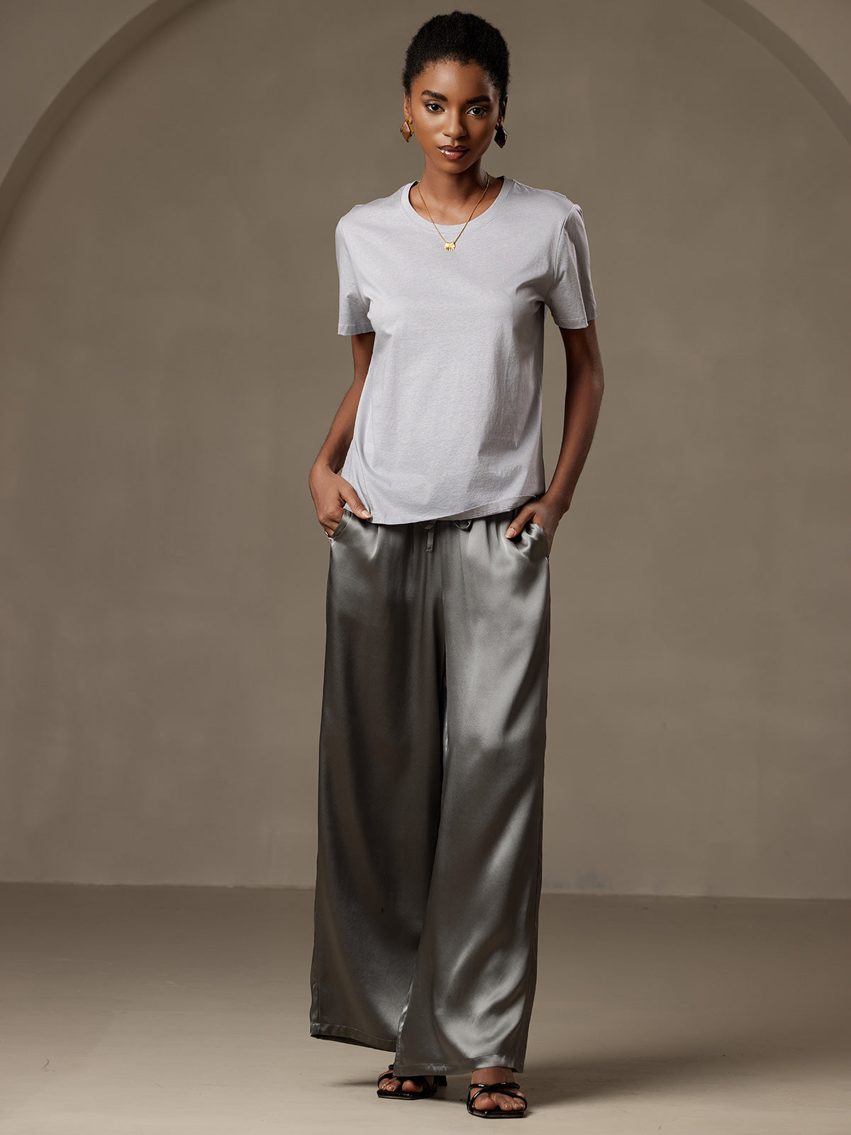 [الرمادي الداكن] SilkSilky-SA الحرير الخالص Womens Pants 006