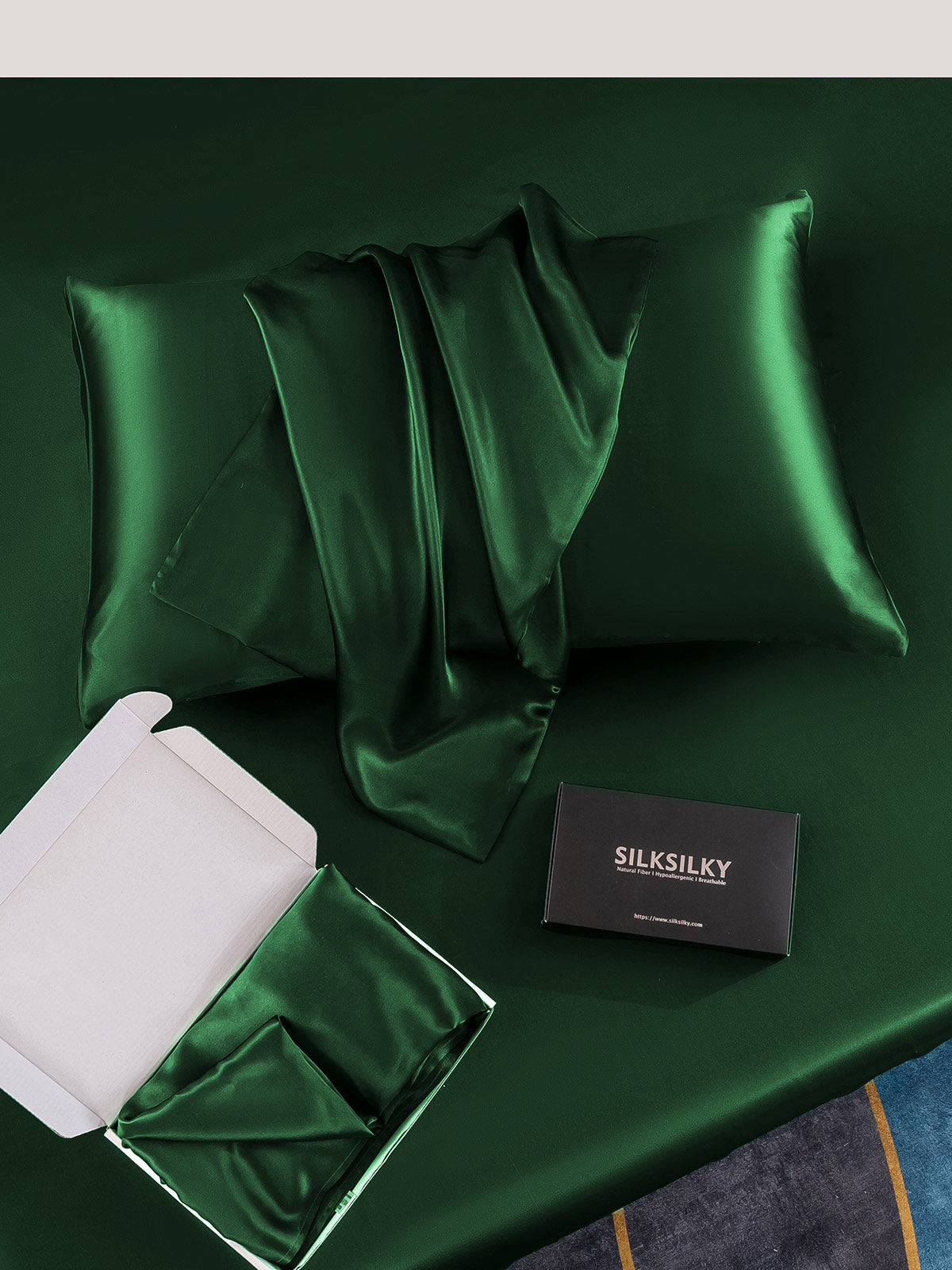 [أخضرغامق] SilkSilky-SA 19Momme الحرير الخالص Pillowcase 005